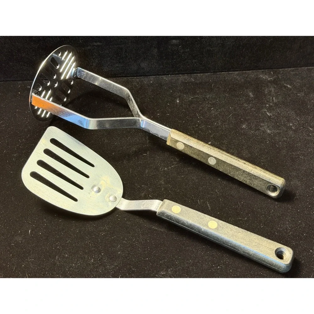 Vintage Ekco Forge Stainless Steel Spatula and Potato Masher Set, Made in USA